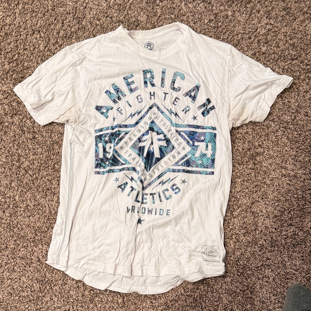 American Fighter White and Blue Graphic Tee
